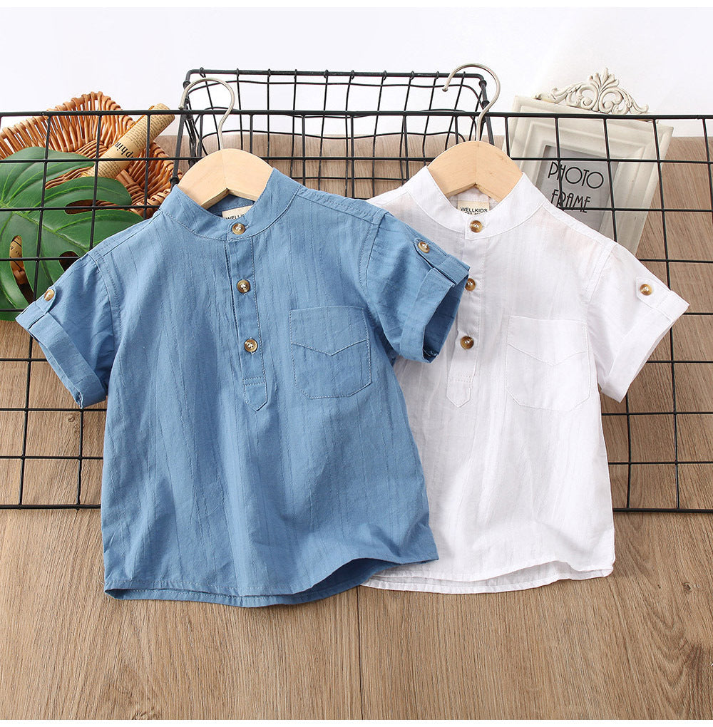 Boys' Summer Simplicity Solid Color Shirt Short Sleeve