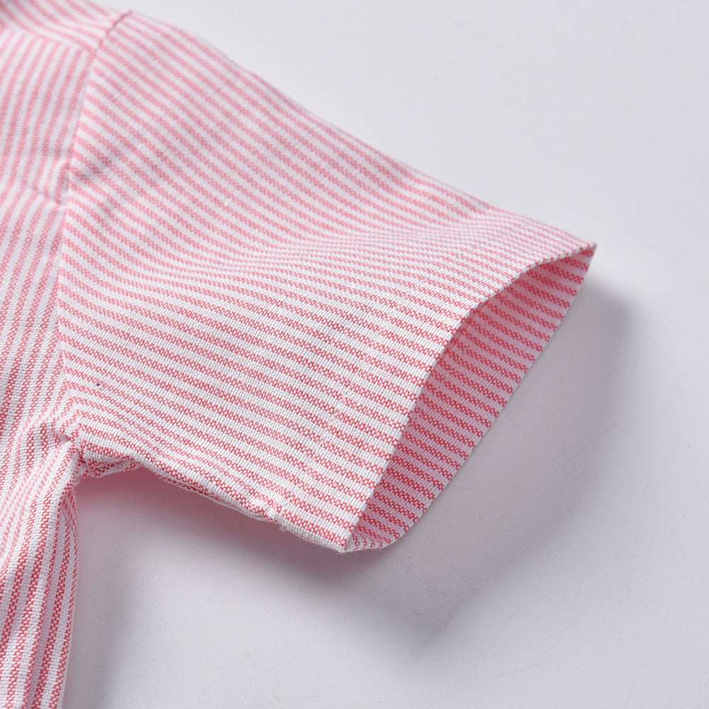 Boys' Short Sleeve Striped Shirt And Bib Two Piece Set