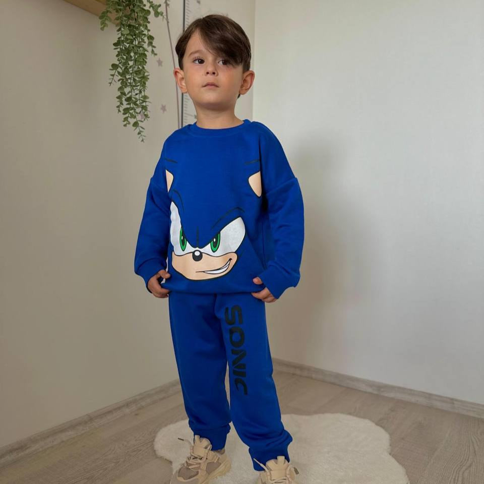 Speedster Boys Jogger Set featuring a blue sweatshirt with Sonic the Hedgehog graphic and matching jogger pants.