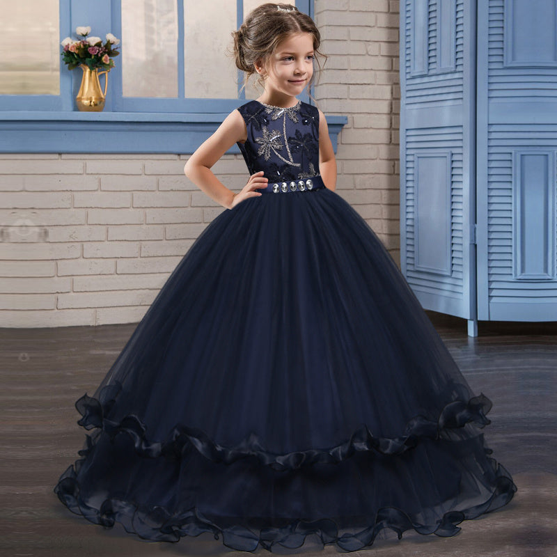 Children's trailing party dress lace skirt