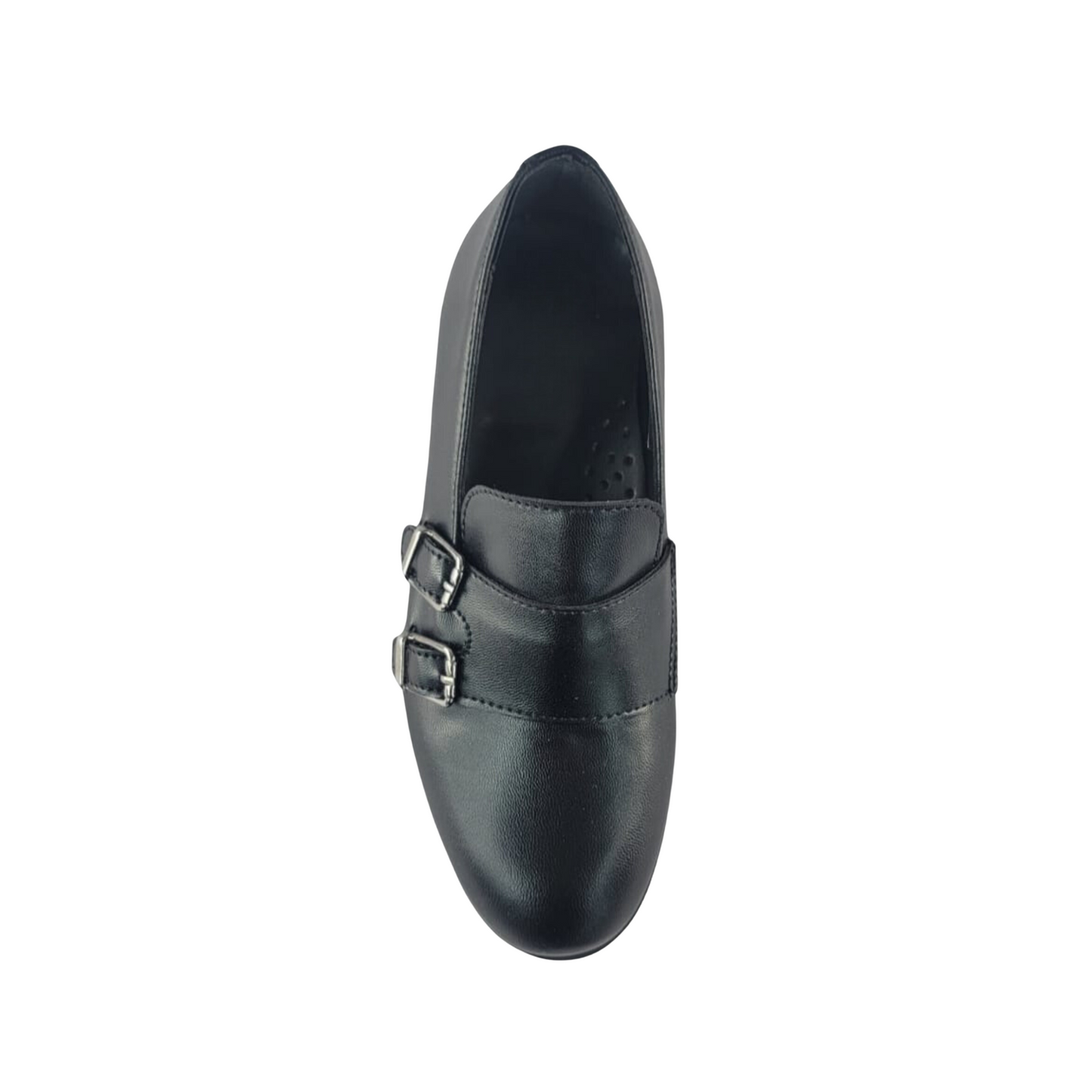 Black Ricky's Shoes featuring two decorative buckles on the upper, designed for comfort and style.