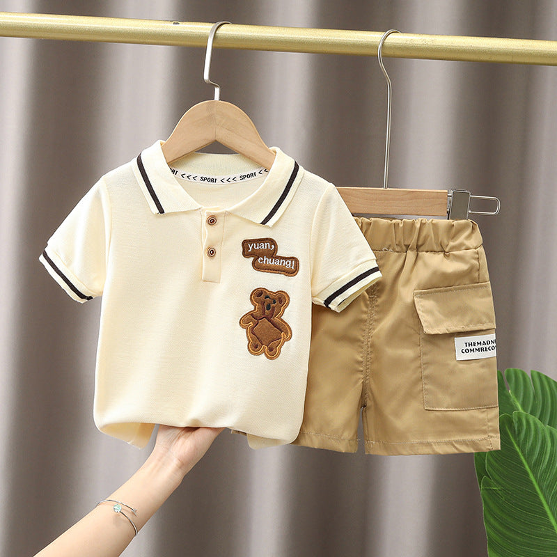 Boys Summer Suit Summer New Children's Boys' Fashion Short-sleeved Cartoon Shirt Two-piece Set - Tokcobstore