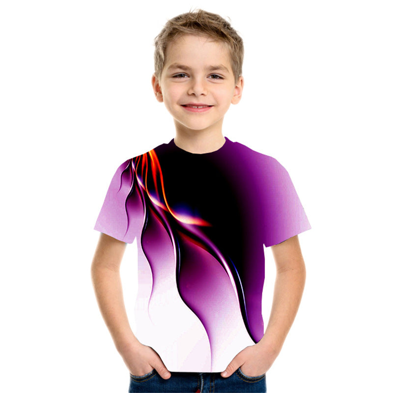 New Boys' Three-color Flame 3D Printed Short-sleeved T-shirt