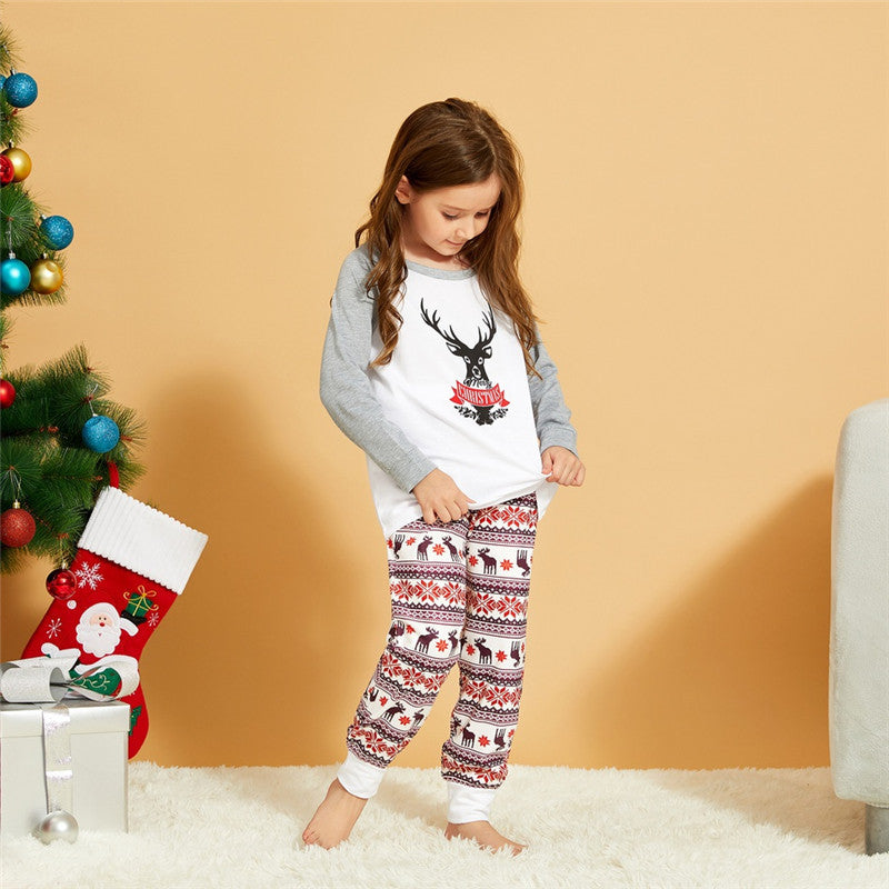 Christmas Elk Printed Parent Child Long Sleeve Pajamas Set Home Service