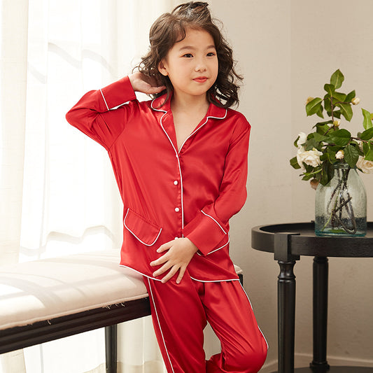 Thin Children's Loungewear Long Sleeve Silk Pajamas Summer Boys 'and Girls' Pajamas Suit - Tokcobstore
