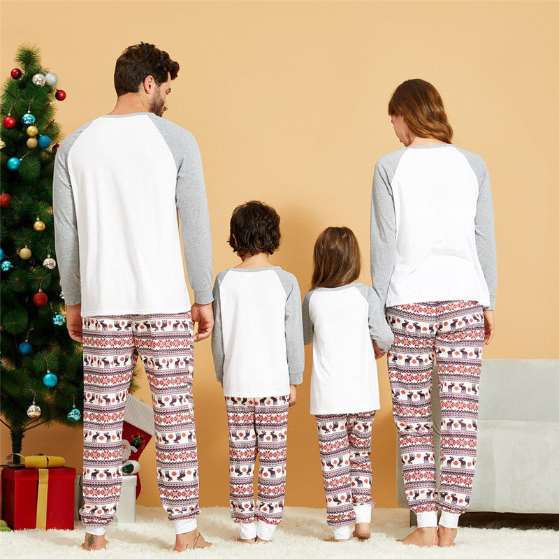 Christmas Elk Printed Parent Child Long Sleeve Pajamas Set Home Service