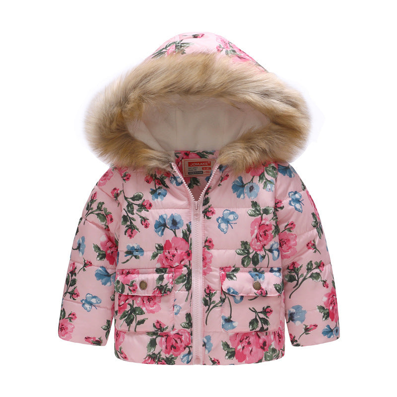 Printed hooded padded children's coat