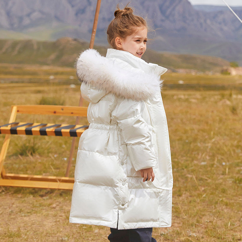 Girls' Fashion Simple Mid-length Thick Coat