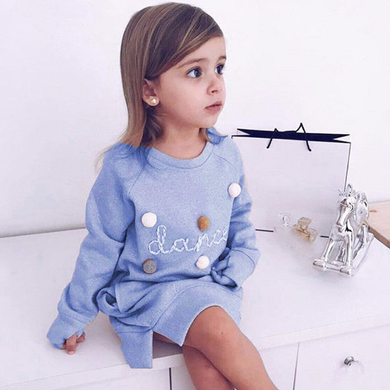 Girls dress long sleeve letter ball sweater