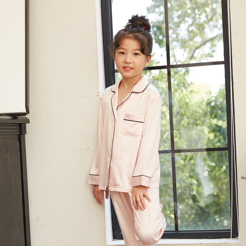 Thin Children's Loungewear Long Sleeve Silk Pajamas Summer Boys 'and Girls' Pajamas Suit - Tokcobstore