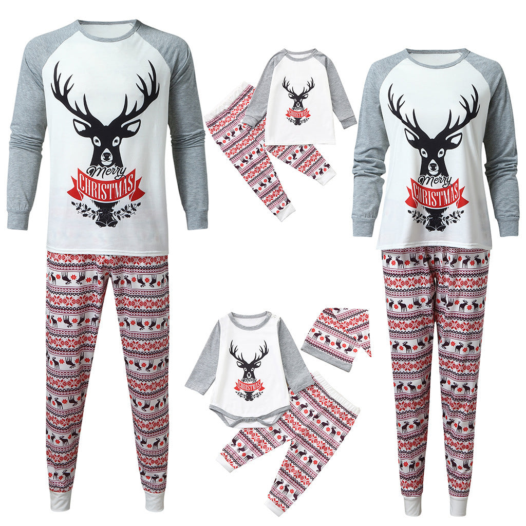 Christmas Elk Printed Parent Child Long Sleeve Pajamas Set Home Service