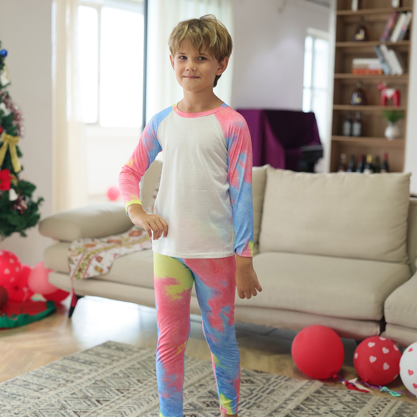 Christmas Tie-dye Printed Long-sleeved Pajamas Two-piece Parent-child Set