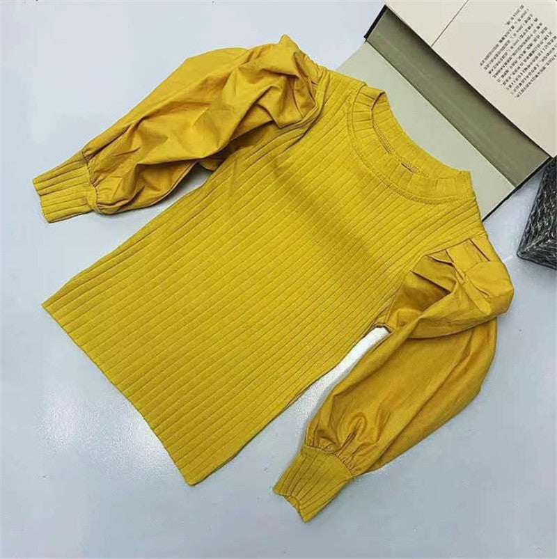 Girls' Solid Color Puff Sleeve Bottoming Shirt