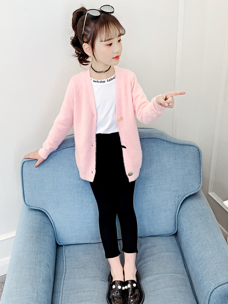 Girls" spring sweater imitation mink fur coat spring and autumn new middle and big boys girls" Korean mink cardigan