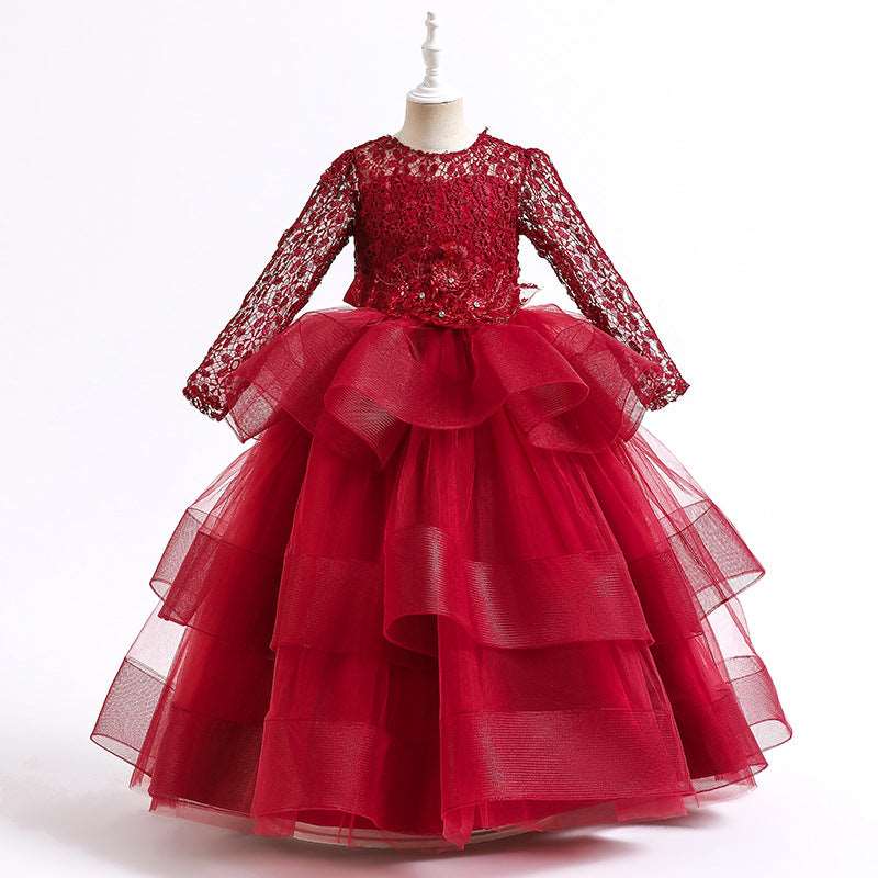 New Western-style Long-sleeved Sequin Children's Gauze Princess Skirt