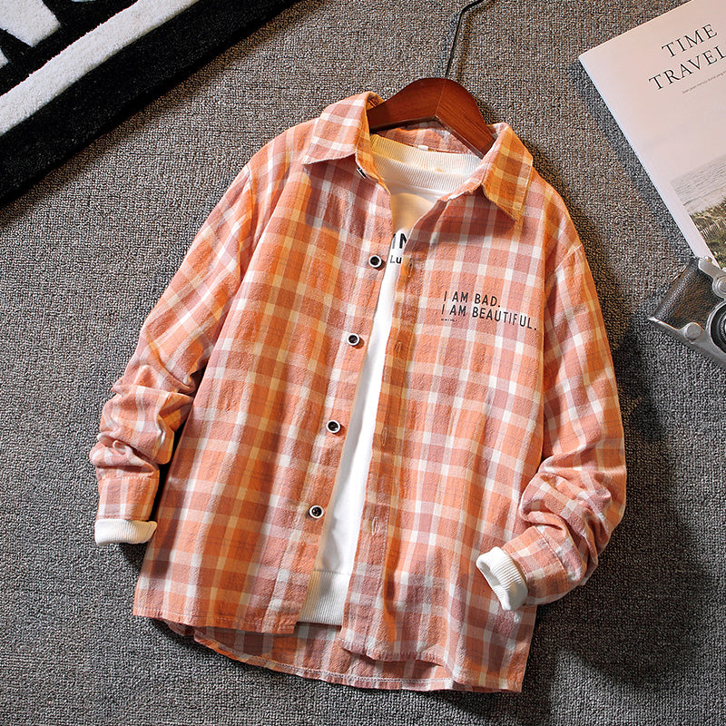 Boys' Long-sleeved Plaid Shirt Casual Trendy And Handsome - Tokcobstore