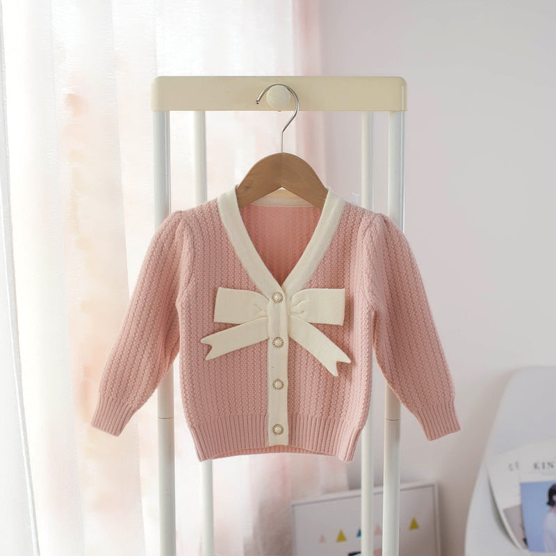 Girls Cardigan Bow Top Sweater Autumn And Winter