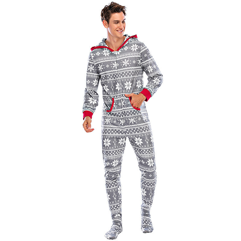 New Christmas Home Wear Pajamas One-piece Parent-child Outfit Elk Snowflake