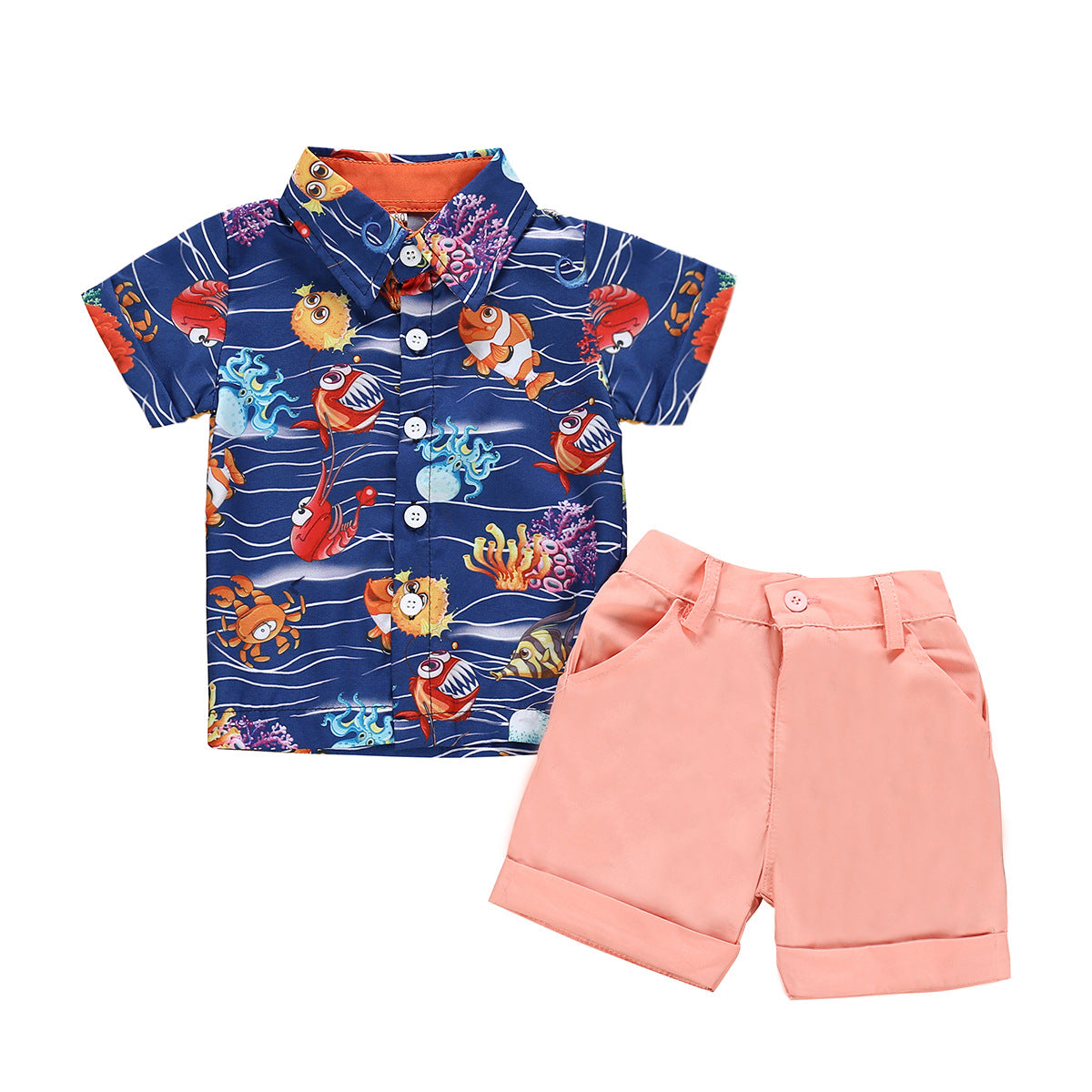 Summer New Boys Print Short-Sleeved Shirt And Shorts Suit - Tokcobstore