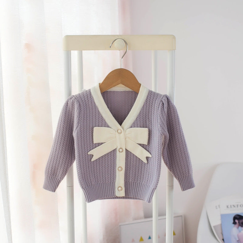 Girls Cardigan Bow Top Sweater Autumn And Winter