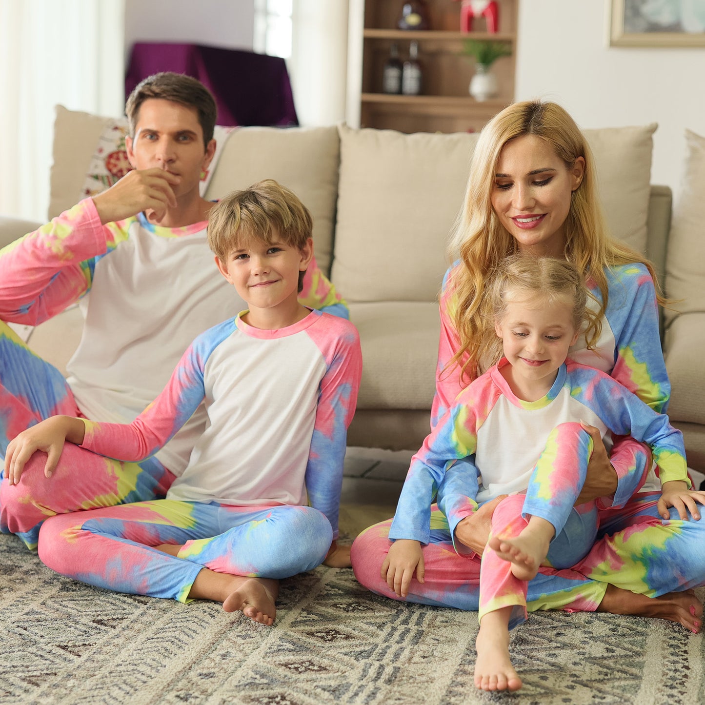 Christmas Tie-dye Printed Long-sleeved Pajamas Two-piece Parent-child Set