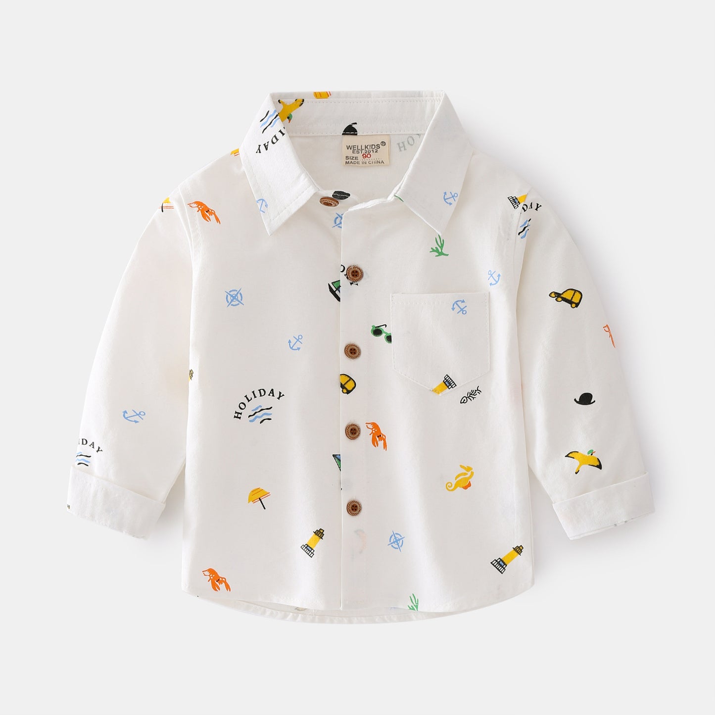 Boys Long Sleeve Lapel Shirt Cartoon Print Casual Shirt Kids Cool Long Sleeve Shirt - Tokcobstore