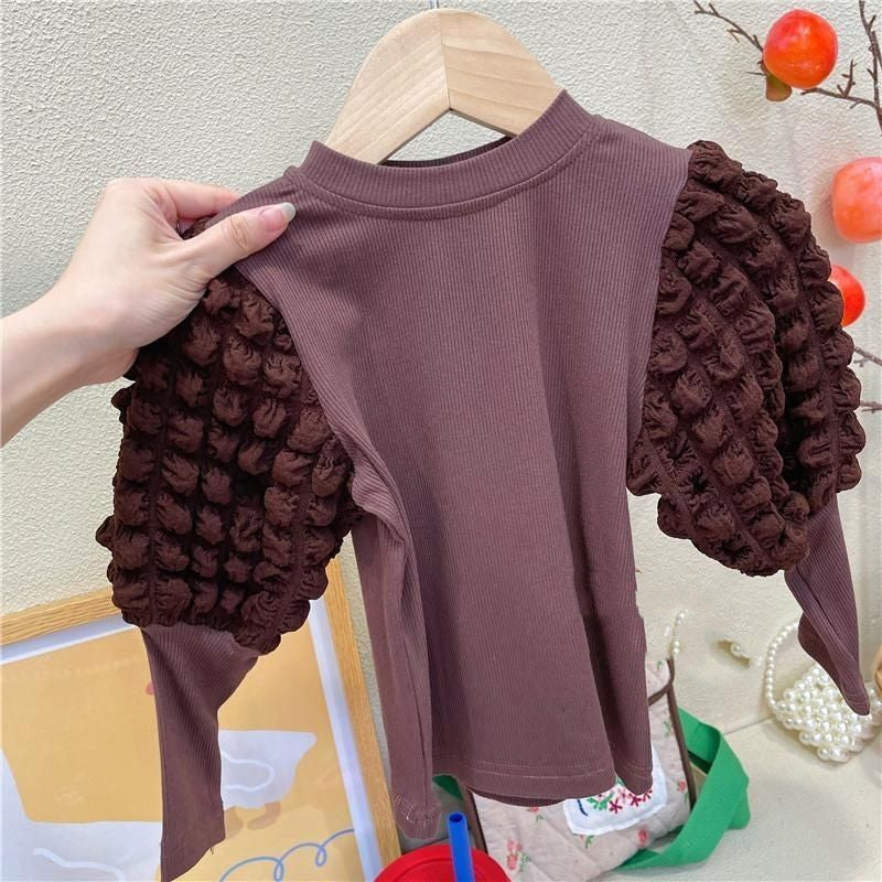 New White Shirt Top With Bubble Sleeves - Tokcobstore
