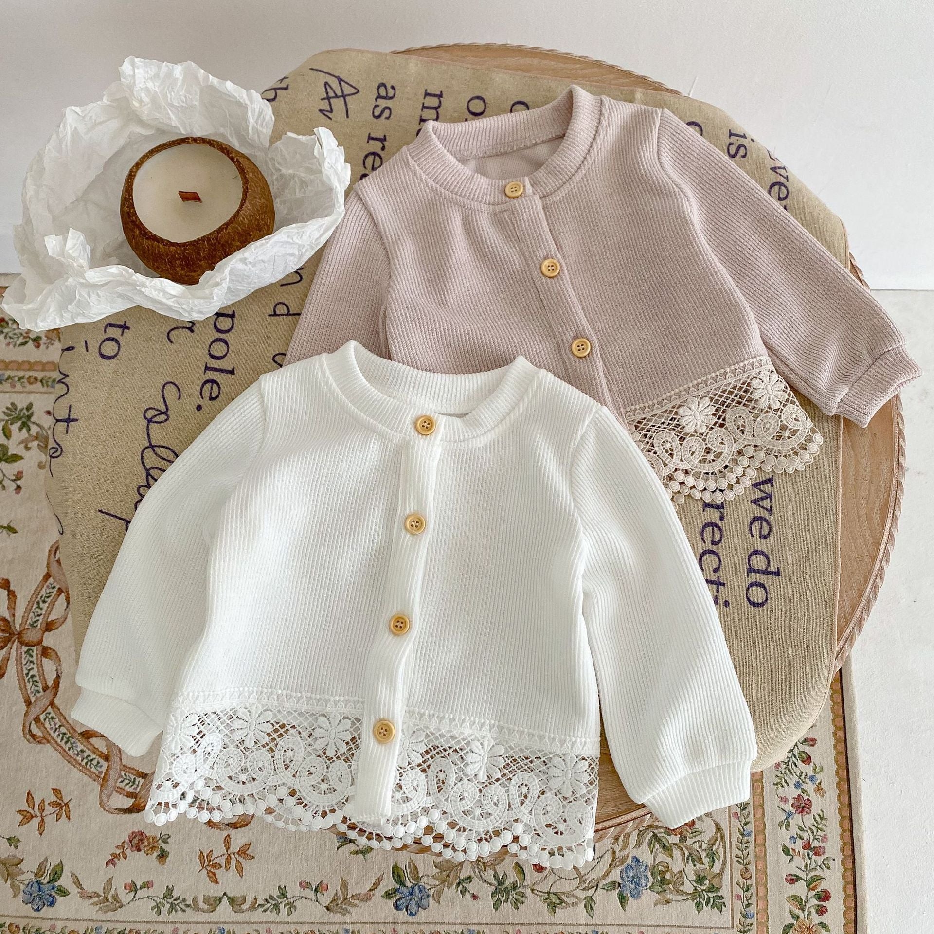 Autumn Baby Round Neck Lace Long-sleeved Jacket Knitted Cardigan - Tokcobstore