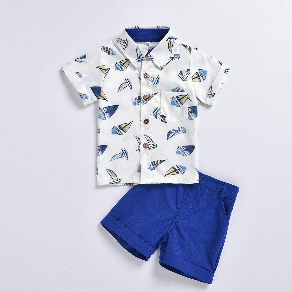 Summer Sailing Print Short-sleeved Shirt Suit Children's Shirt Shorts - Tokcobstore