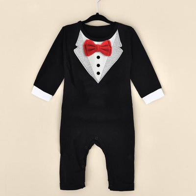 Boys Bow Tie Gentleman Long Sleeve Romper