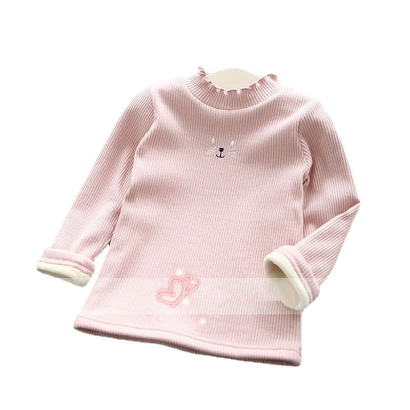 Girls' Fleece-lined Wooden Ear Thickened Thermal Bottoming Shirt