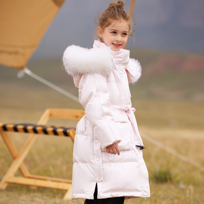 Girls' Fashion Simple Mid-length Thick Coat