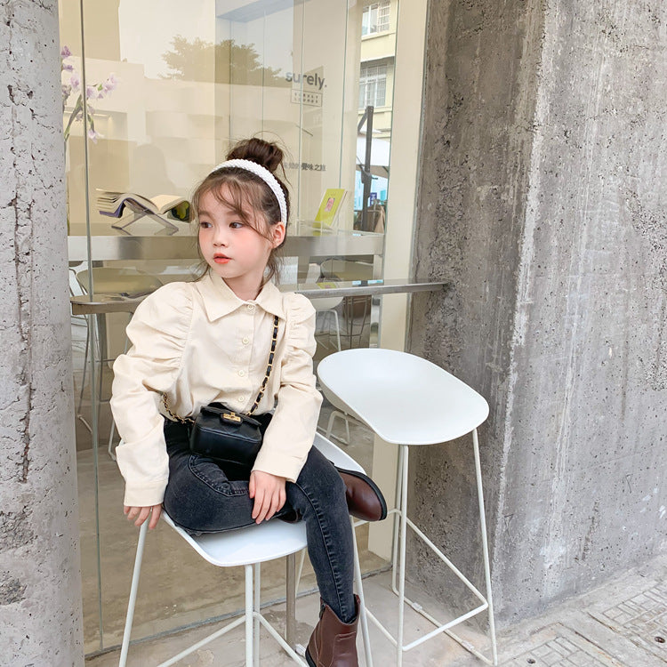 Girls' temperament European style corduroy shirt top