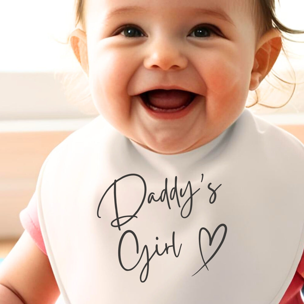 Personalised Daddy's Girl Baby Outfit featuring a smiling baby wearing a bib with "Daddy's Girl" text.
