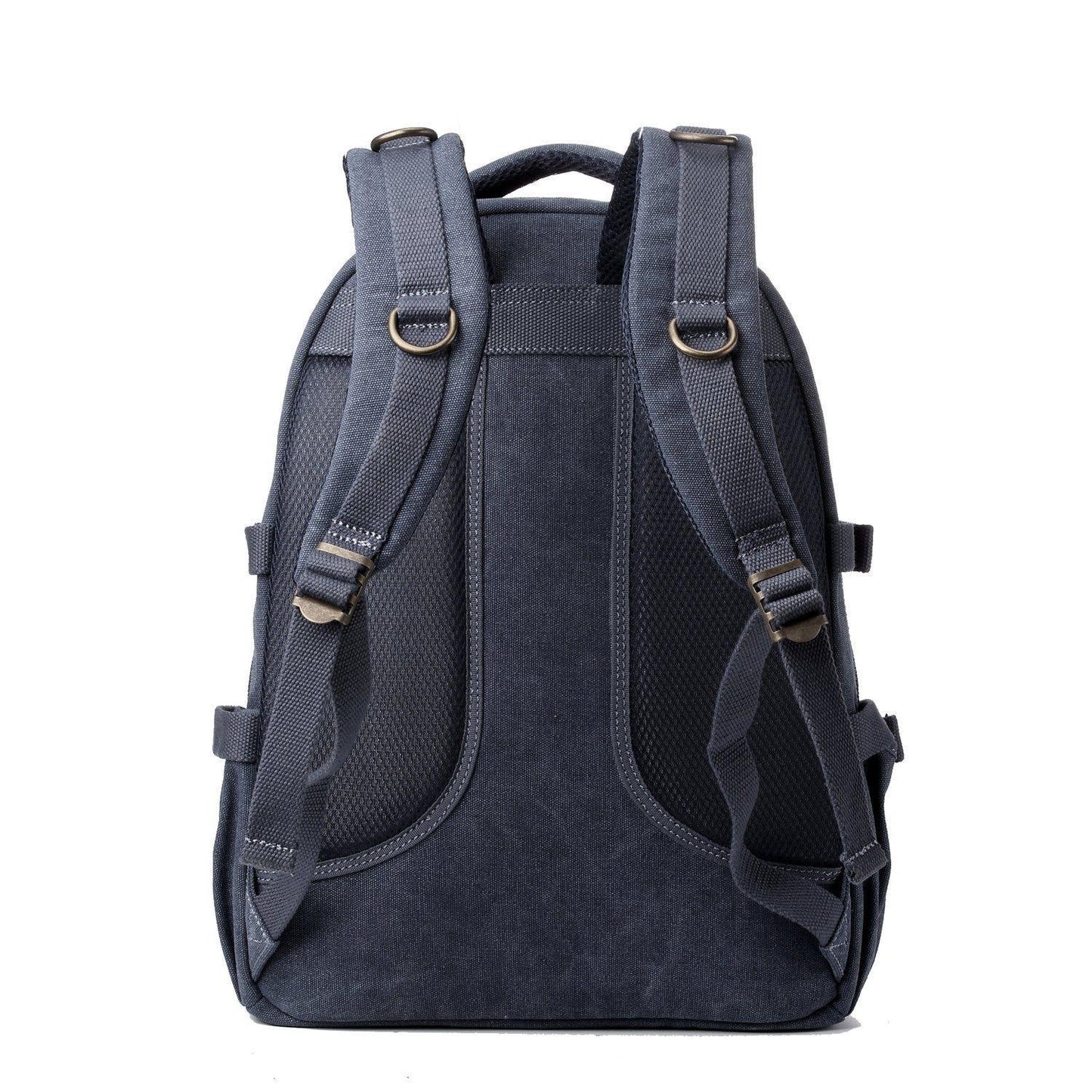 Large Canvas Laptop Backpack 15.5 Inch in dark gray with padded shoulder straps and mesh back panel for comfort.
