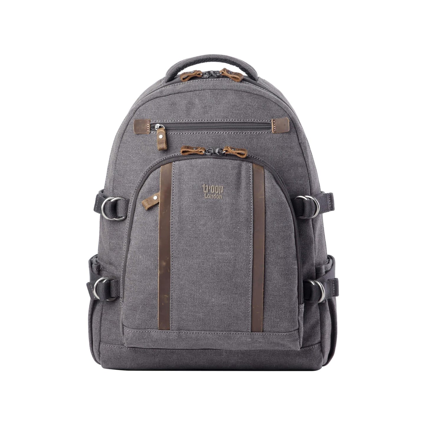 Large Canvas Laptop Backpack 15.5 Inch | TRP0257 in gray with brown accents, featuring multiple compartments and adjustable s