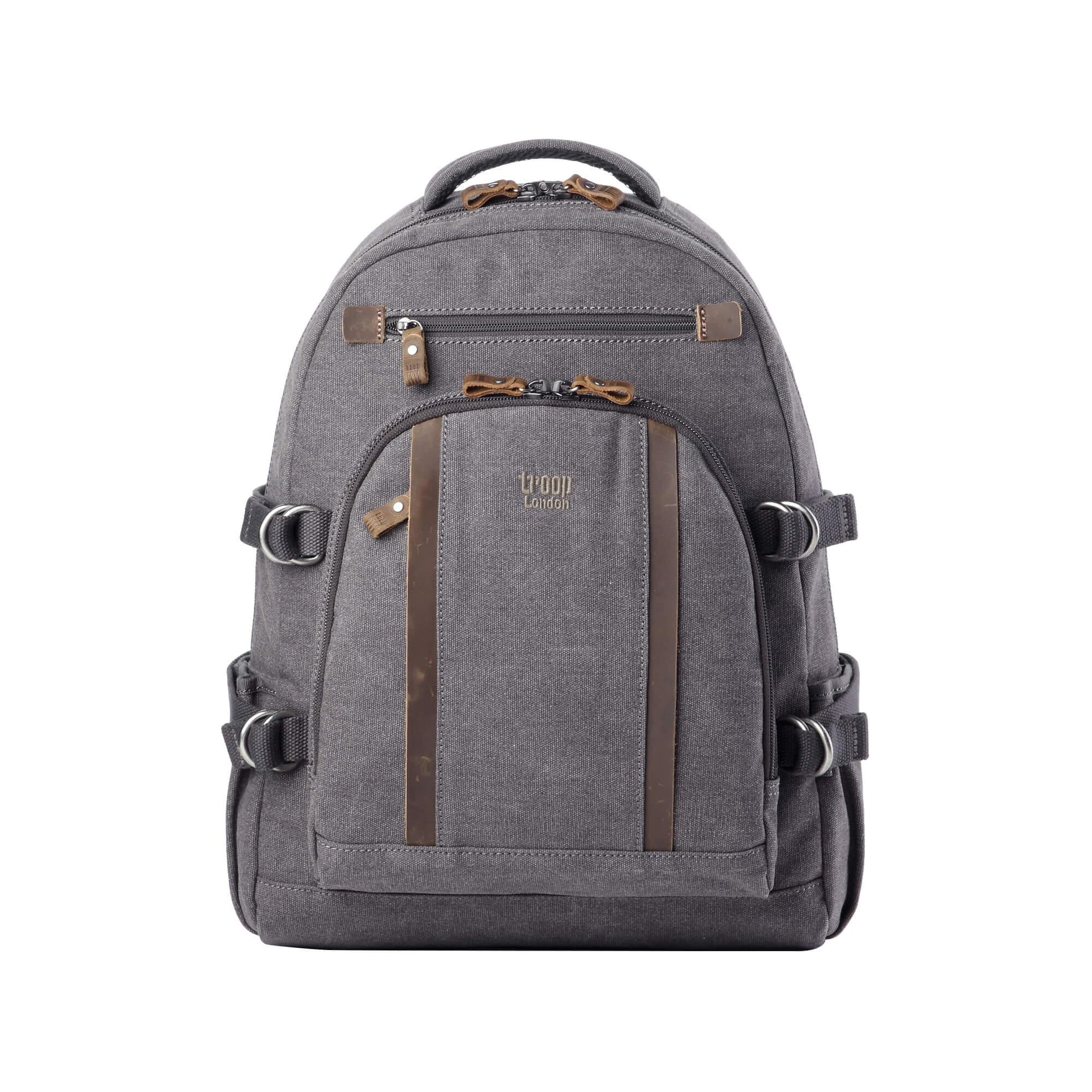 Large Canvas Laptop Backpack 15.5 Inch | TRP0257 in gray with brown accents, featuring multiple compartments and adjustable s