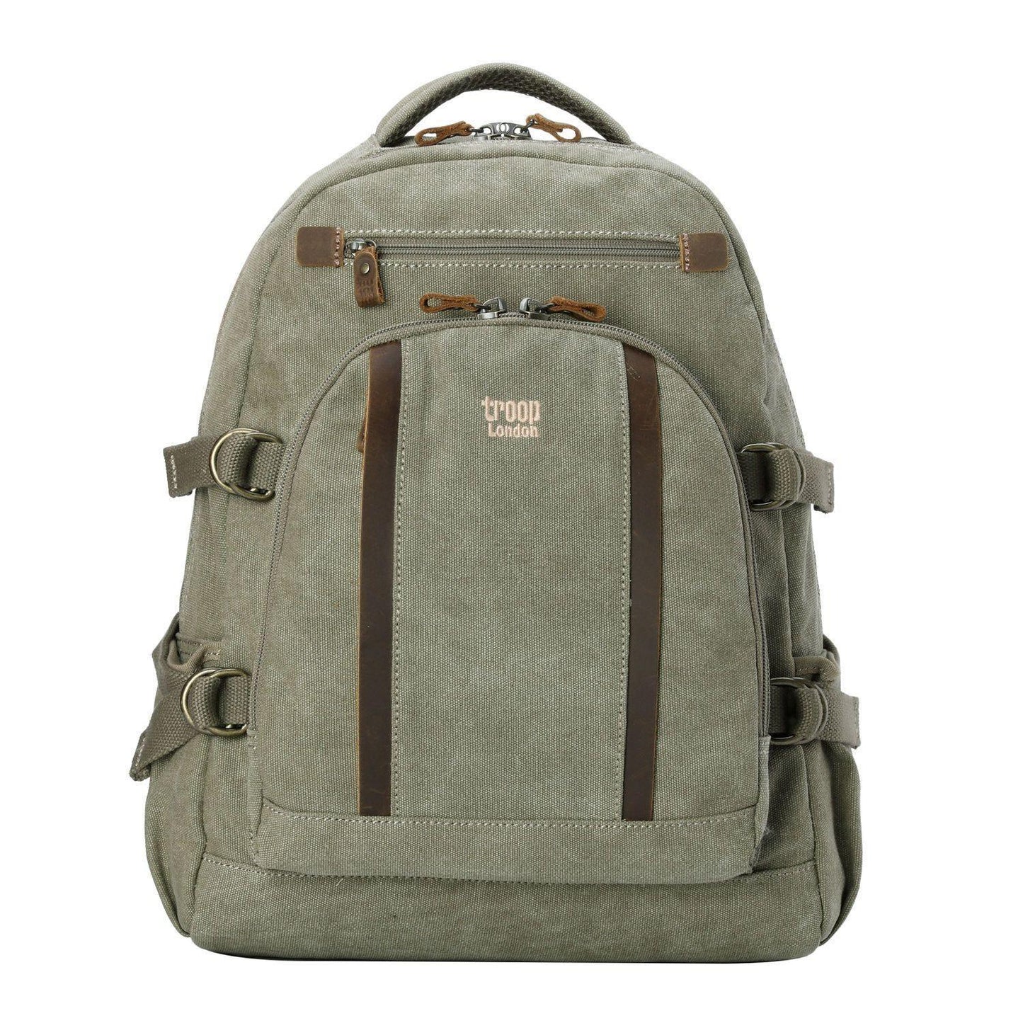 Large Canvas Laptop Backpack 15.5 Inch in olive green with brown accents, featuring adjustable straps and multiple compartmen
