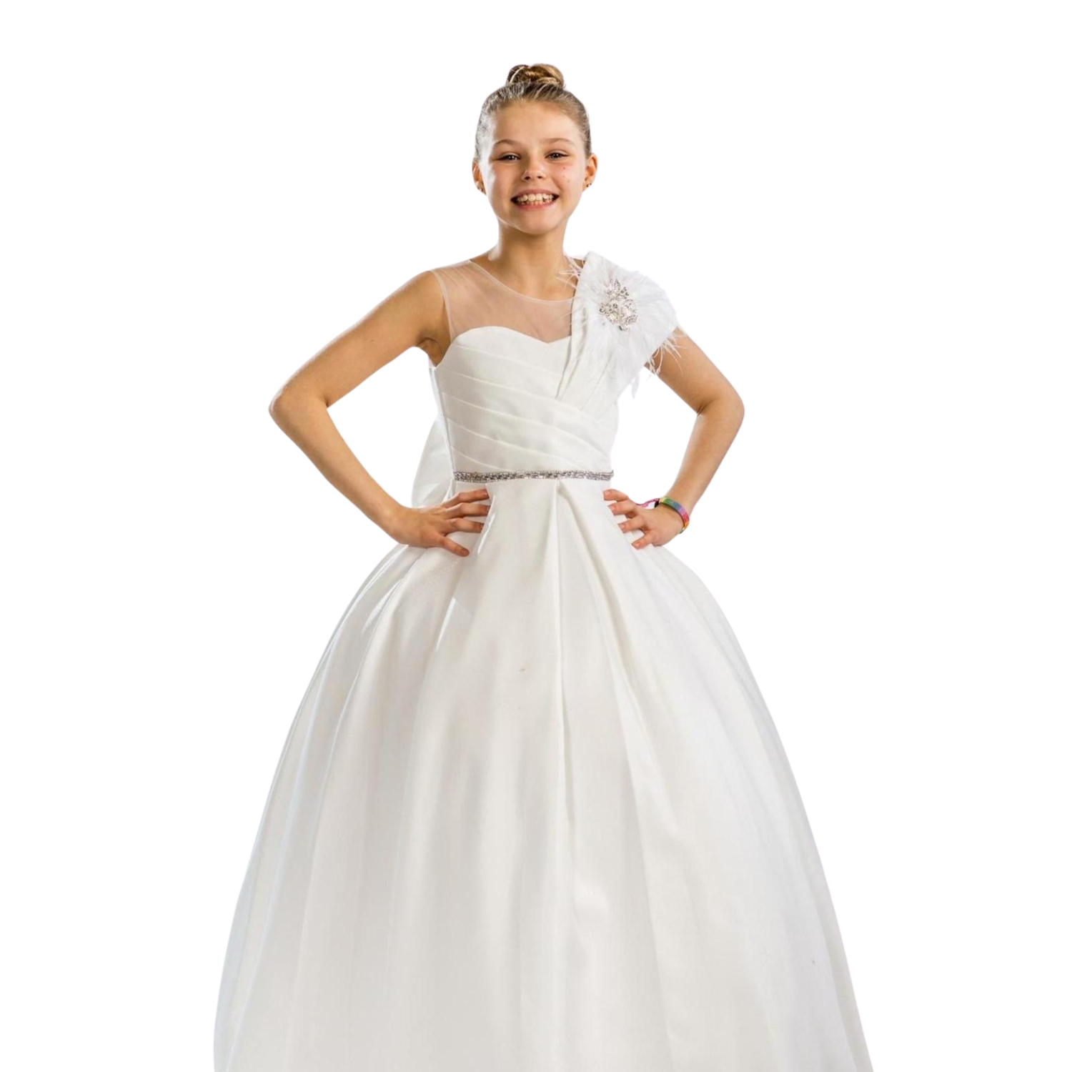Noble Beauty Girls Formal Dress features a one-shoulder design, pleated skirt, and decorative embellishment. Ideal for specia