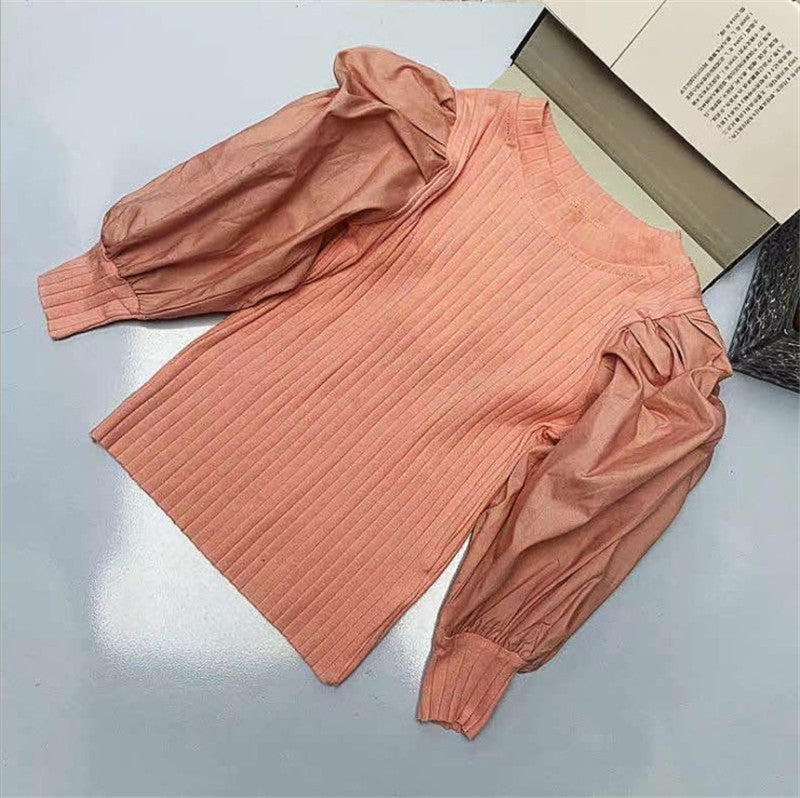 Girls' Solid Color Puff Sleeve Bottoming Shirt