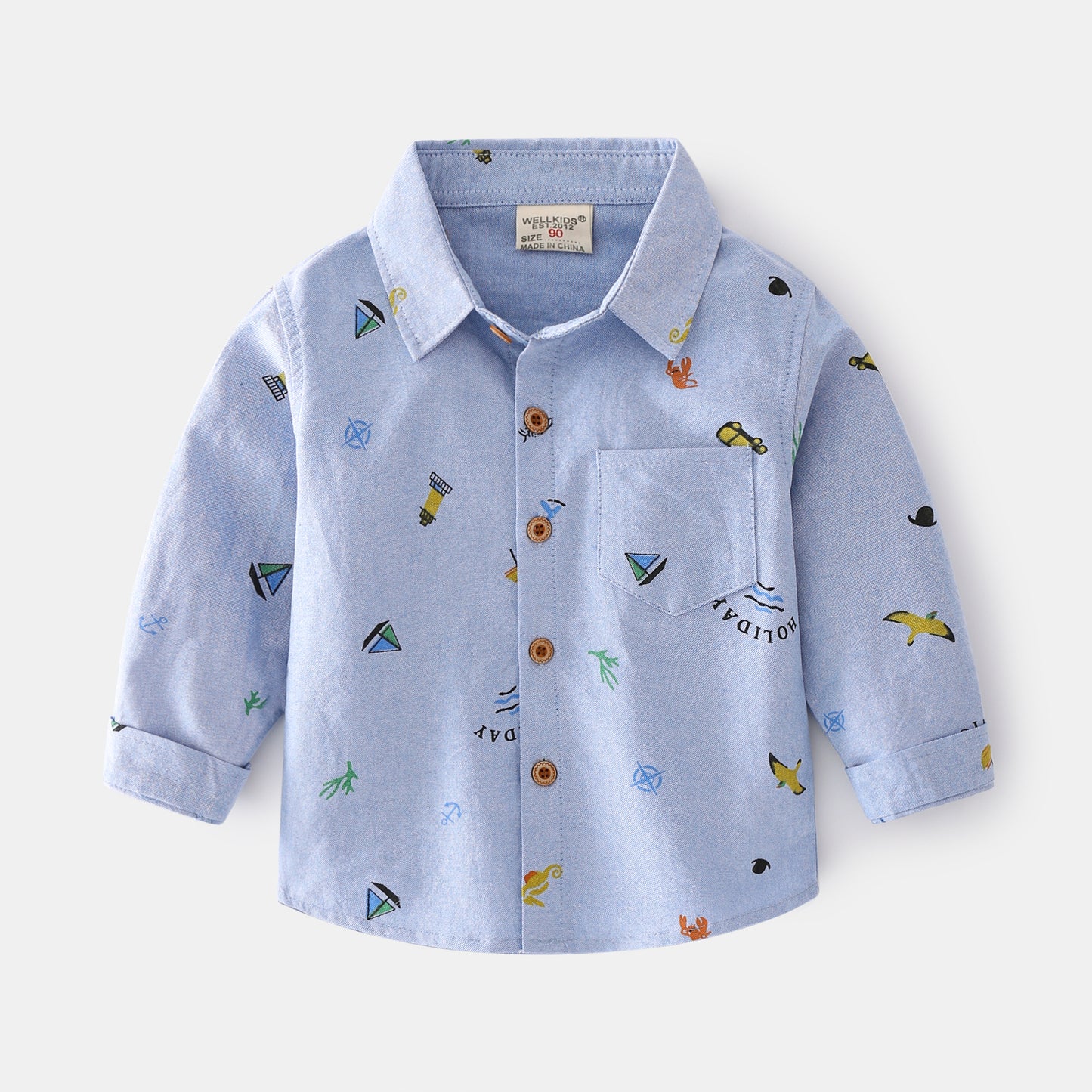 Boys Long Sleeve Lapel Shirt Cartoon Print Casual Shirt Kids Cool Long Sleeve Shirt - Tokcobstore