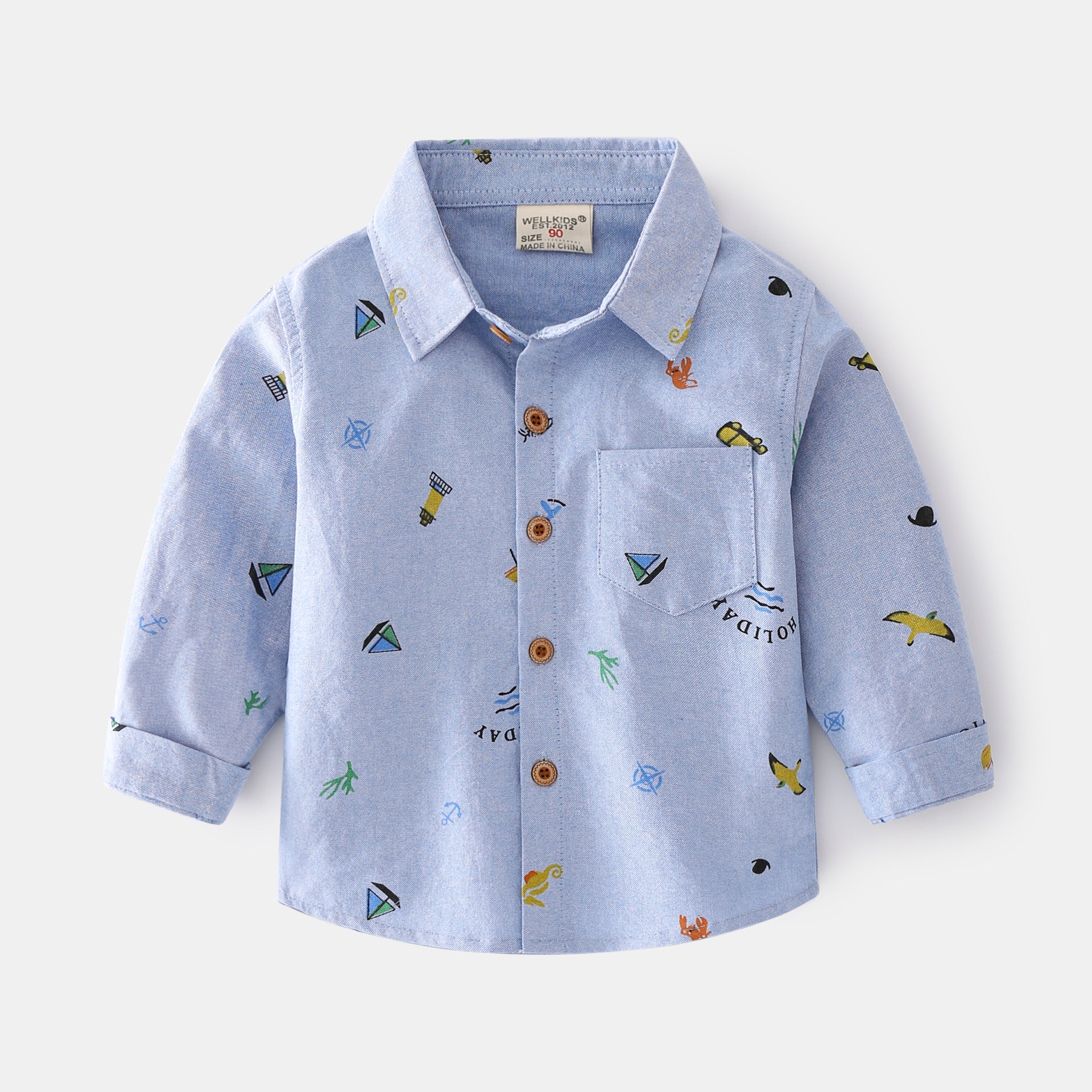 Boys Long Sleeve Lapel Shirt Cartoon Print Casual Shirt Kids Cool Long Sleeve Shirt - Tokcobstore