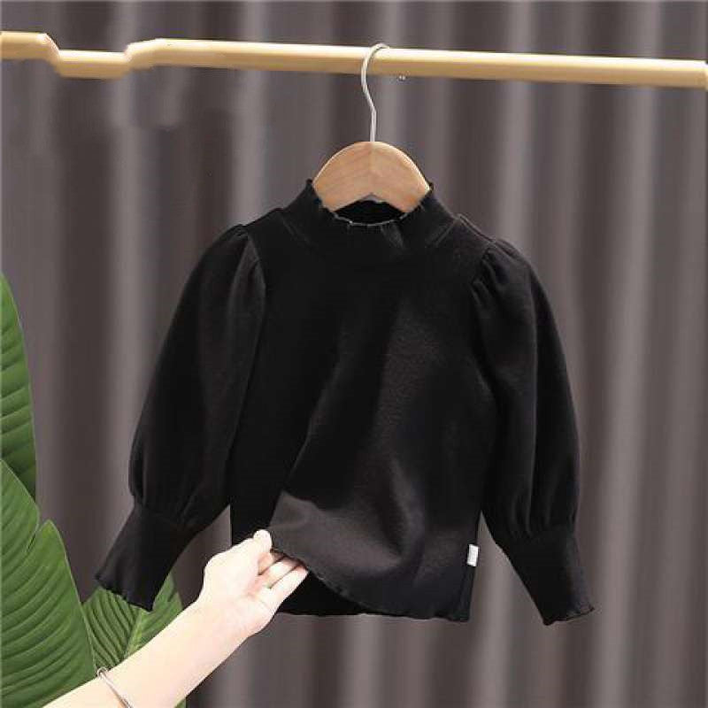 Girls Stand Collar Long Sleeve Puff Sleeves