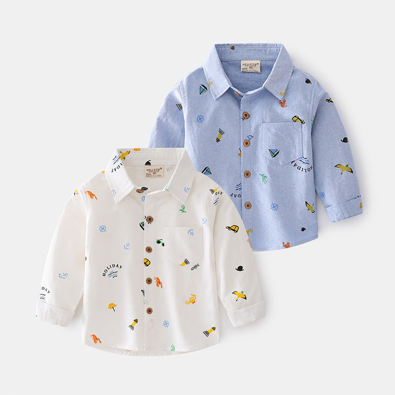 Boys Long Sleeve Lapel Shirt Cartoon Print Casual Shirt Kids Cool Long Sleeve Shirt - Tokcobstore
