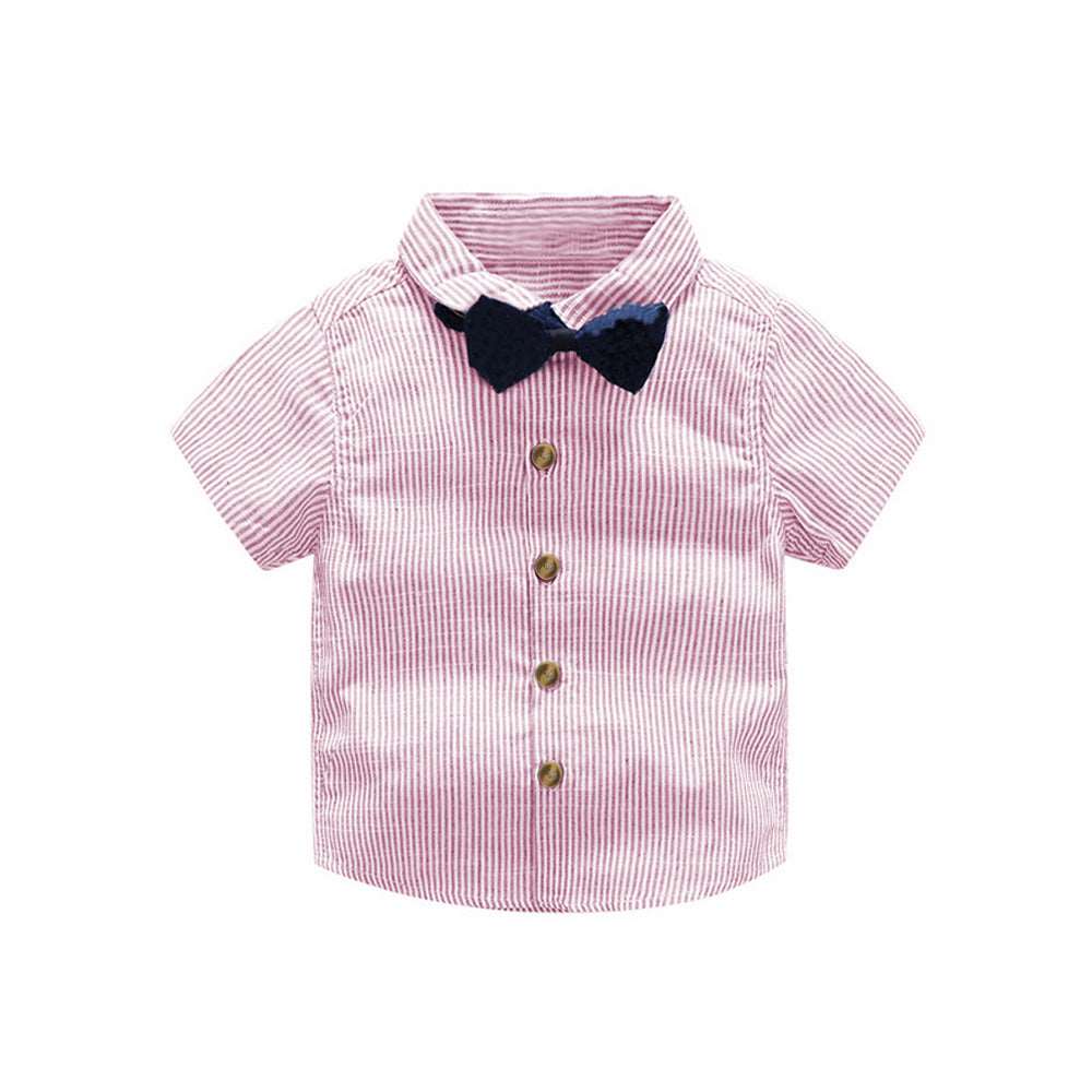 Boys' Short Sleeve Striped Shirt And Bib Two Piece Set