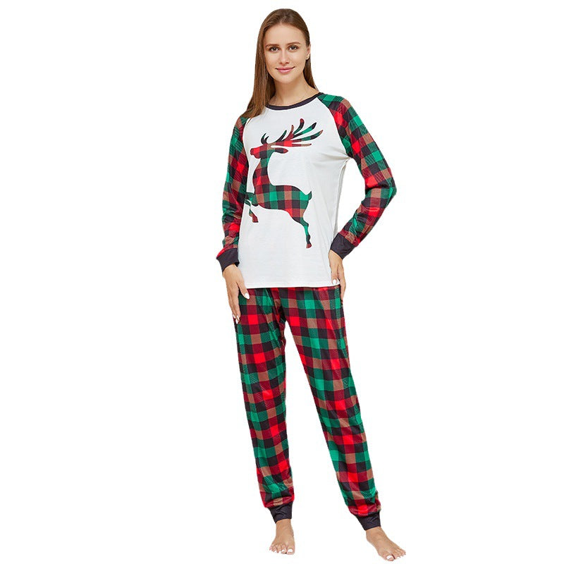 Christmas Parent-child Cartoon Elk Plaid Printed Pajamas Set