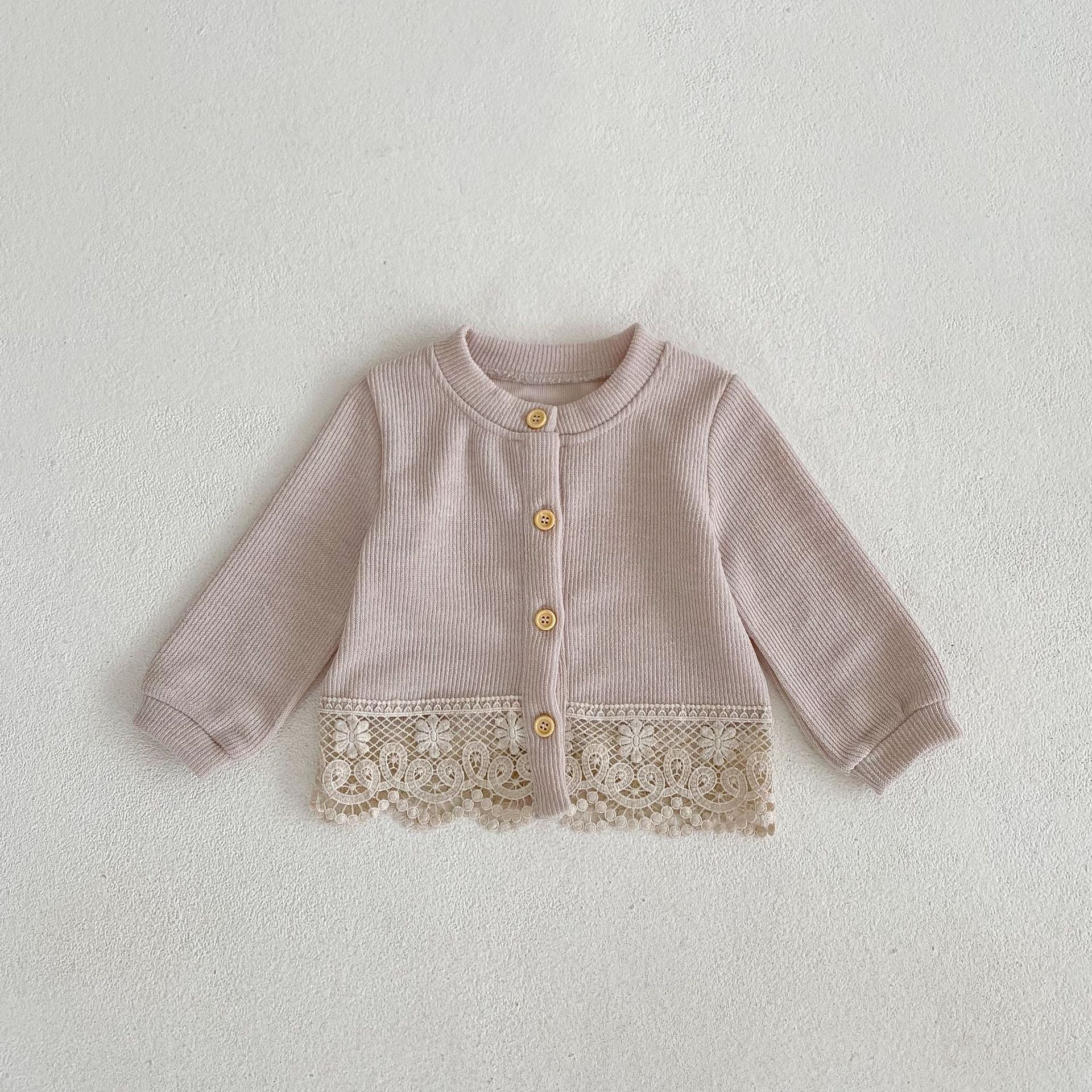 Autumn Baby Round Neck Lace Long-sleeved Jacket Knitted Cardigan - Tokcobstore