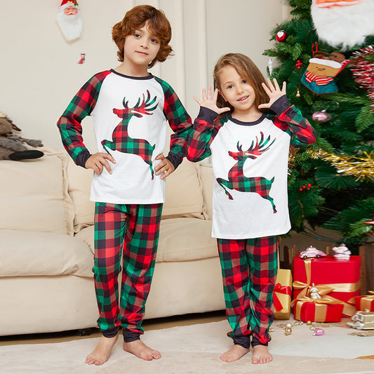 Christmas Parent-child Cartoon Elk Plaid Printed Pajamas Set