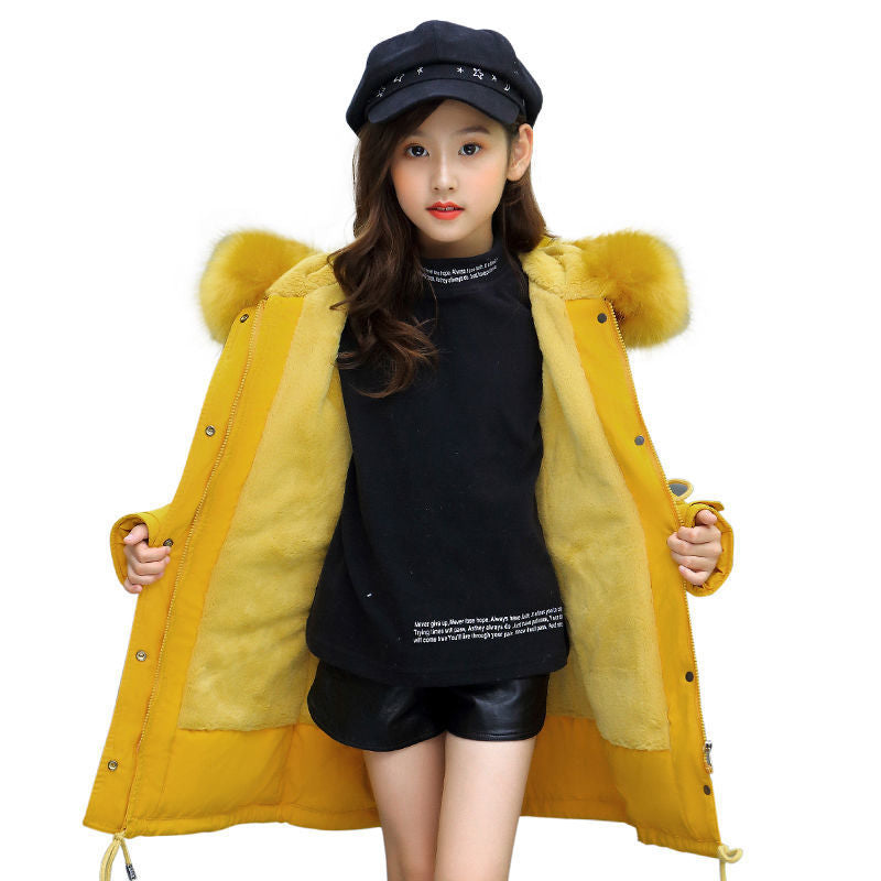 Middle And Large Children's Cotton Coats In The Long Style With Velvet Liner - Tokcobstore