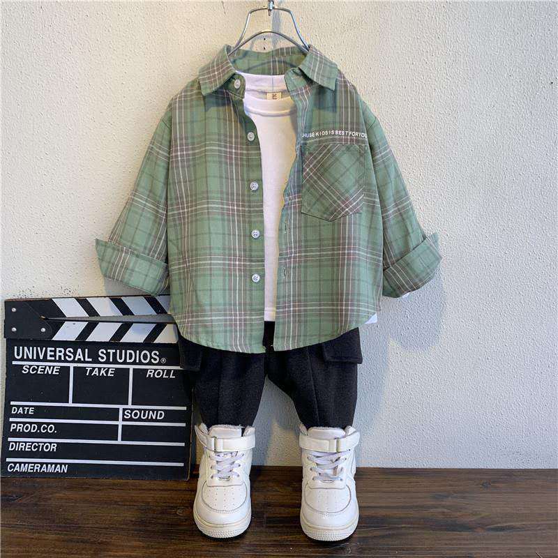 Boys' Plaid Shirt Long Sleeved Cotton Top